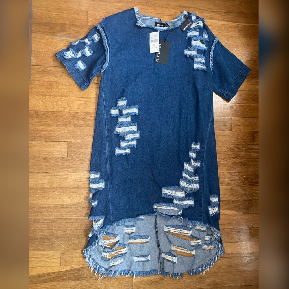 High-Low Distressed Jean Dress! Brand New w/Tags